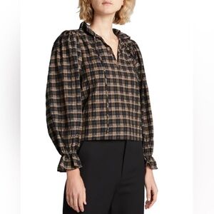 Ganni Seersucker Check Blouse